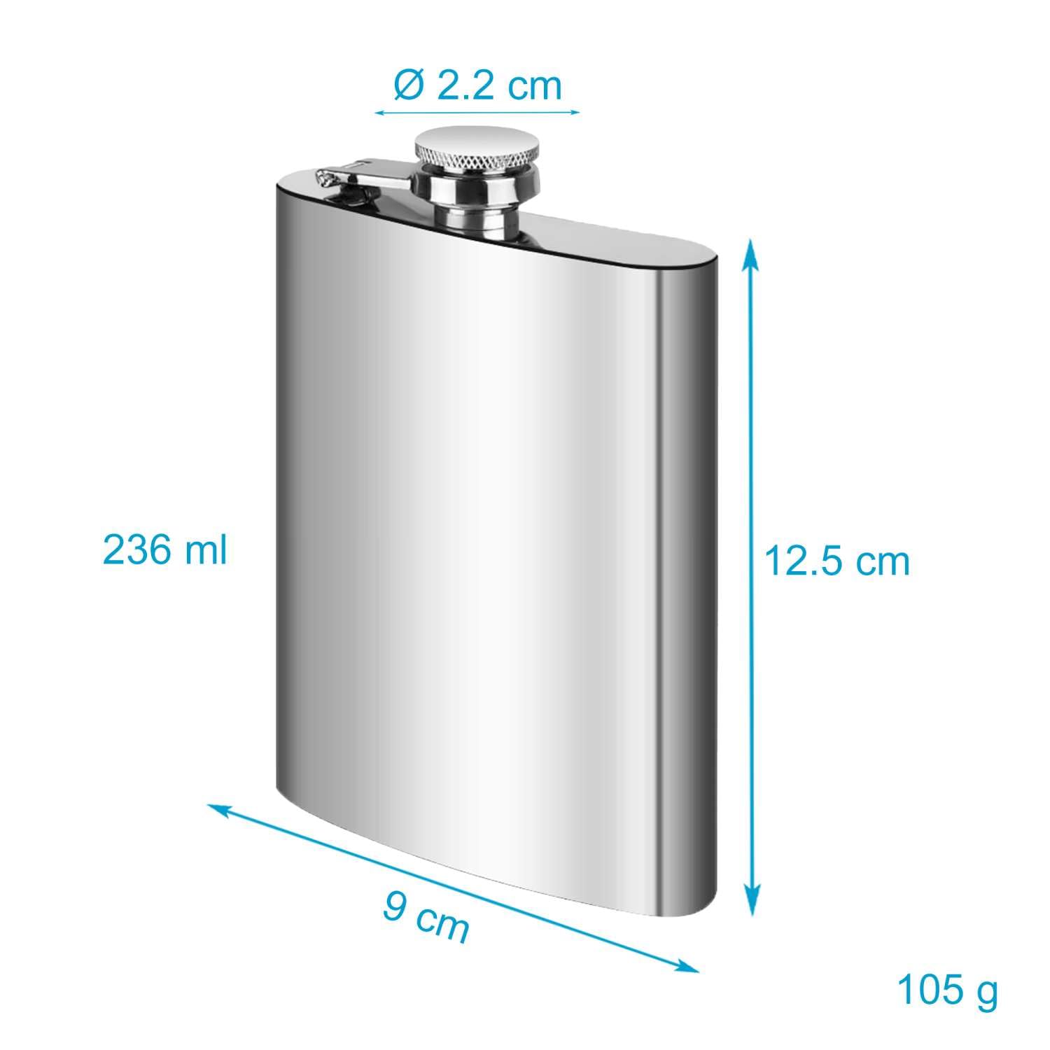 Intirilife Flachmann Edelstahl 250 ml Silber mit Trichter