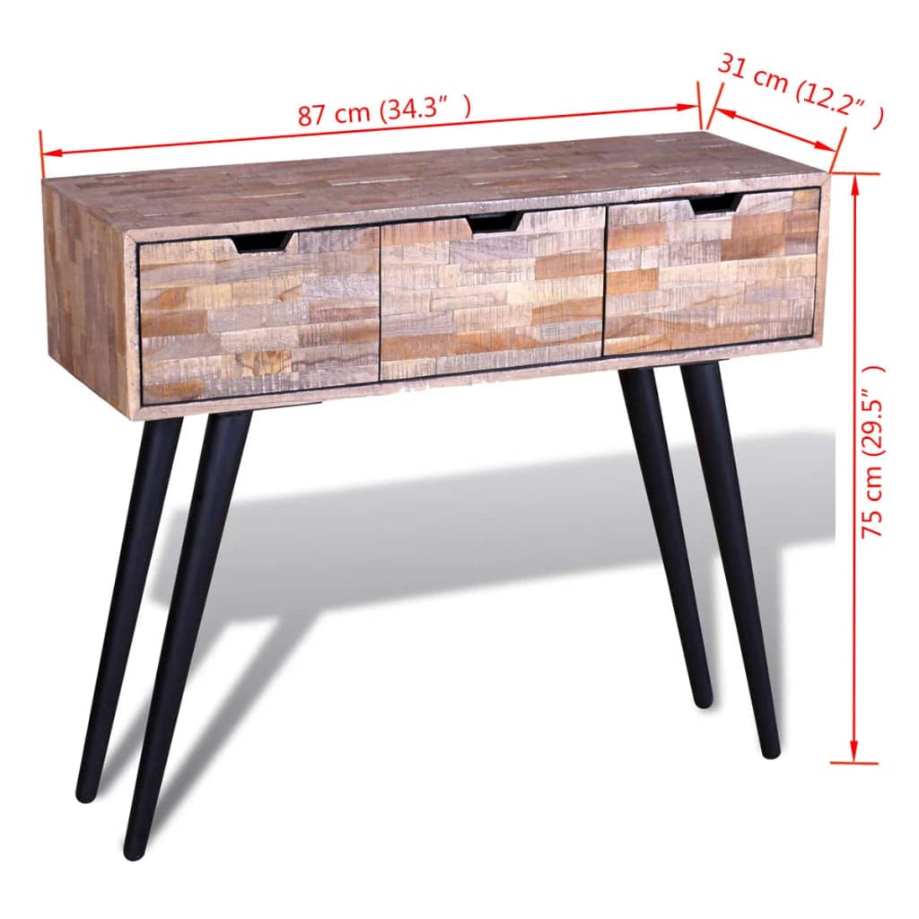 vidaXL Konsolentisch Altholz Teak 3 Schubladen