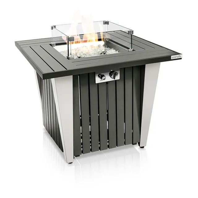 Serenelife Fire Pit Gas-Feuertisch 50.000 BTU Edelstahl mit Abdeckung