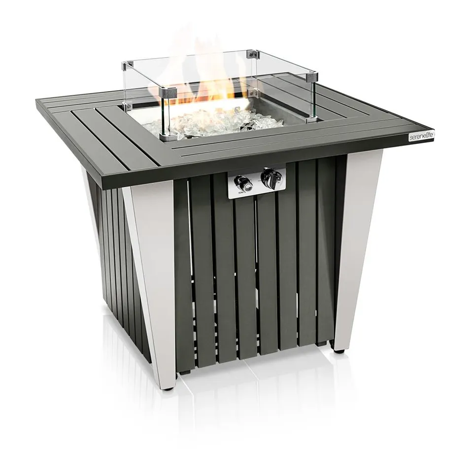 Serenelife Fire Pit Gas-Feuertisch 50.000 BTU Edelstahl mit Abdeckung