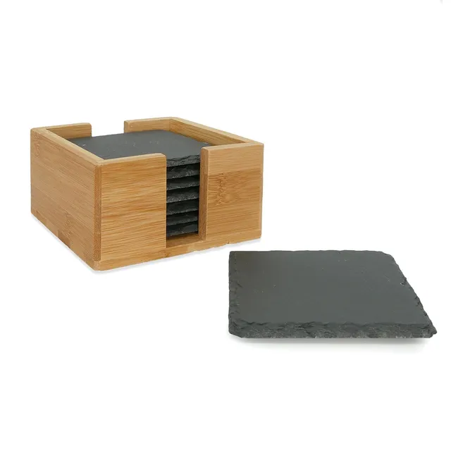 Intirilife Schiefer Untersetzer 10x10 schwarz 11-tlg mit Halter