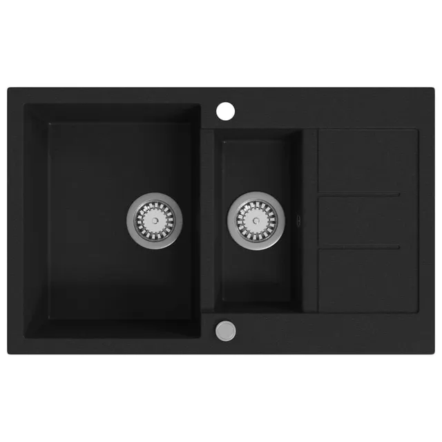 vidaXL Doppelbecken Granitspüle Schwarz 80x50cm hitzebeständig