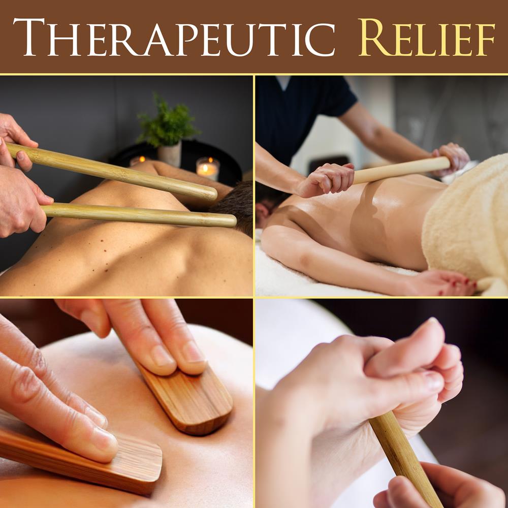 Serenelife Massage Bambus Massage-Set 8 Stäbe mit Wärmetasche