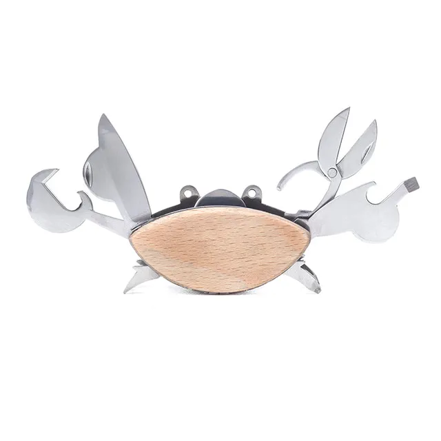 Kikkerland Tools Crab Multitool Krabbe Edelstahl Holz 6in1