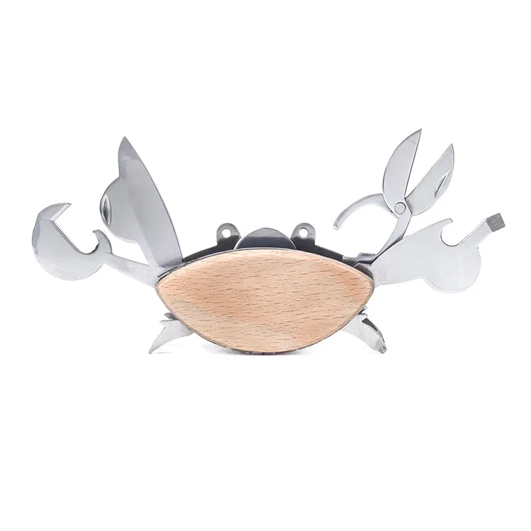 Kikkerland Tools Crab Multitool Krabbe Edelstahl Holz 6in1
