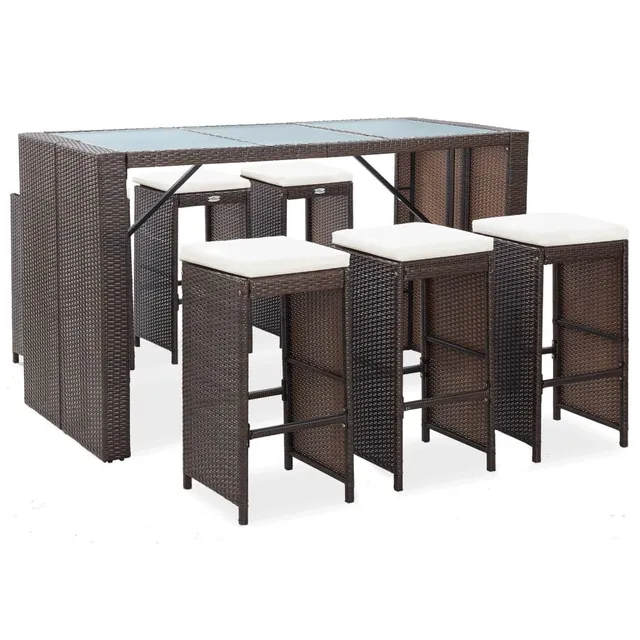 vidaXL Gartenbar Set 7-tlg Bartisch Poly Rattan Braun