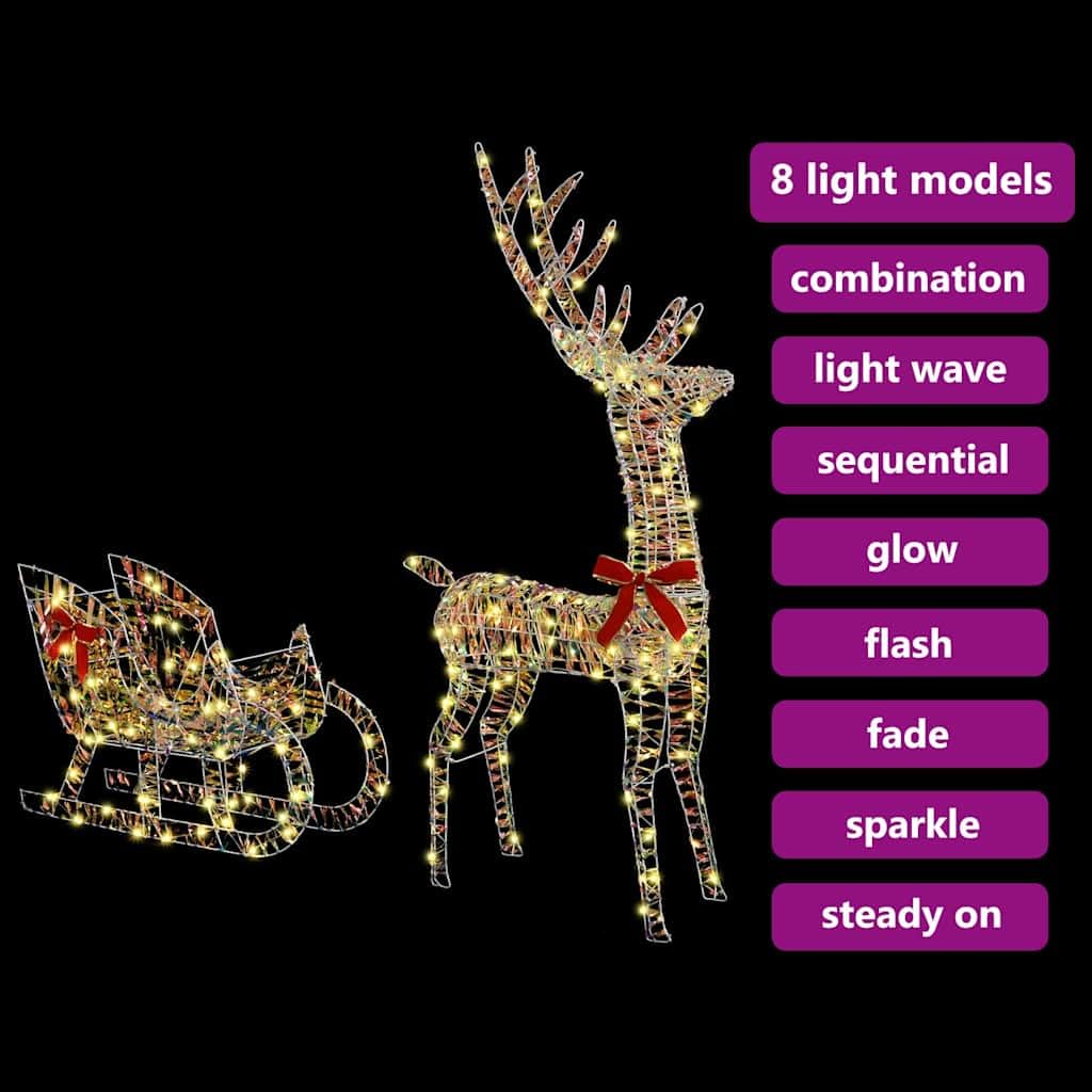 vidaXL Rentier Schlitten 200 LEDs Weihnachtsfigur warmweiß 129 cm
