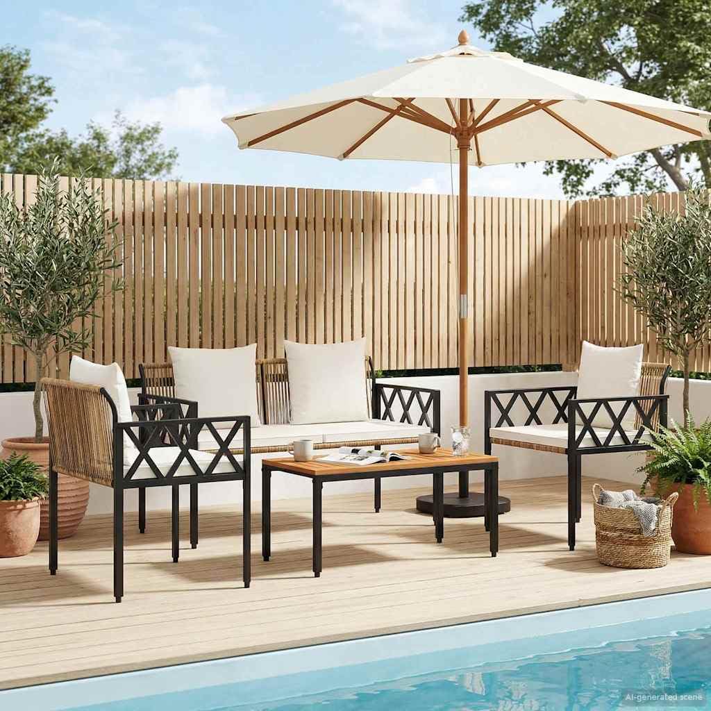 vidaXL Heim & Garten Gartenmöbel-Set 4-tlg Braun Creme Rattan