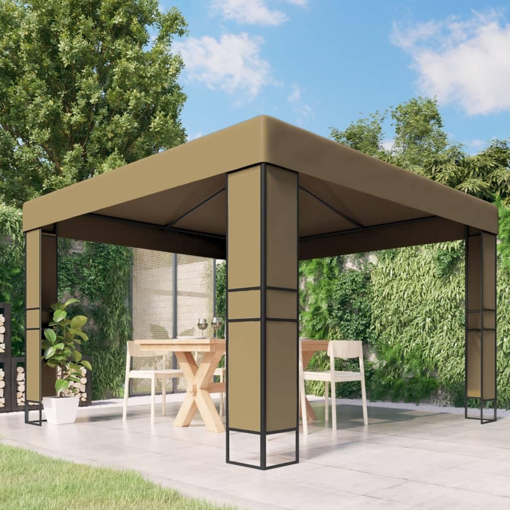vidaXL Pavillon Doppeldach 3x3x2,7 m Taupe Stahl Polyester