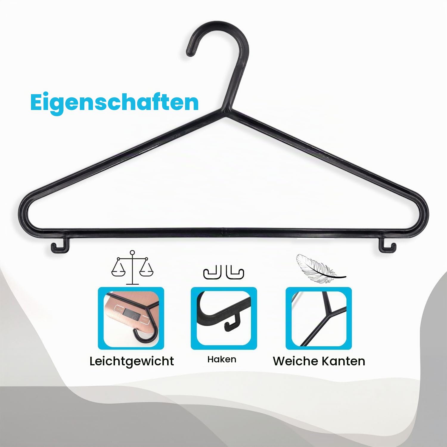 Intirilife Kleiderbügel Schwarz 10 Stück Kunststoff 36 cm