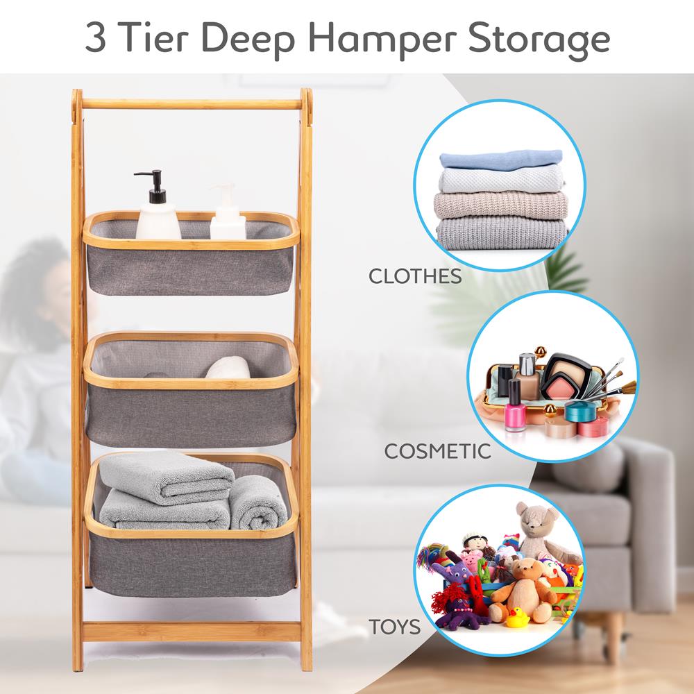 Serenelife Storage Wäscheregal Bambus 3 Ebenen mit Körben