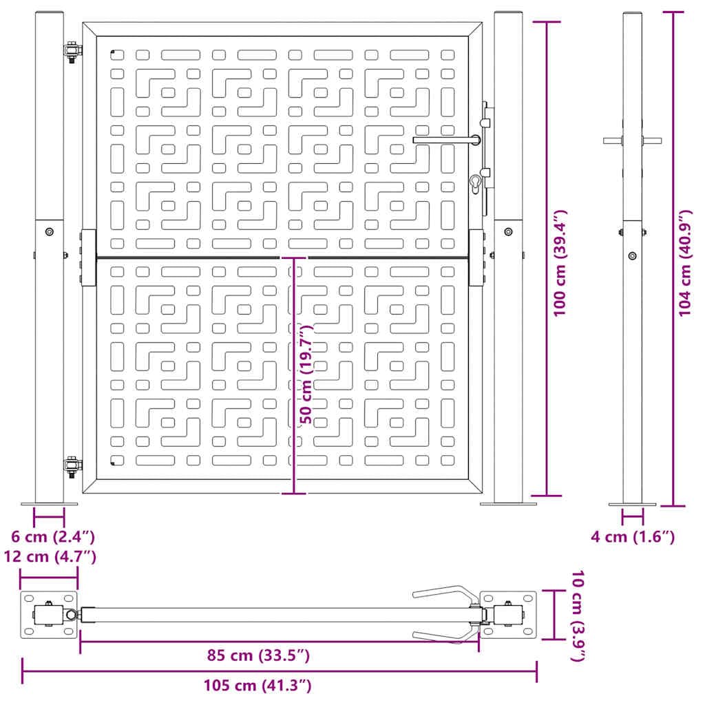 vidaXL Gartentor 100x100 cm Cortenstahl braun abschließbar