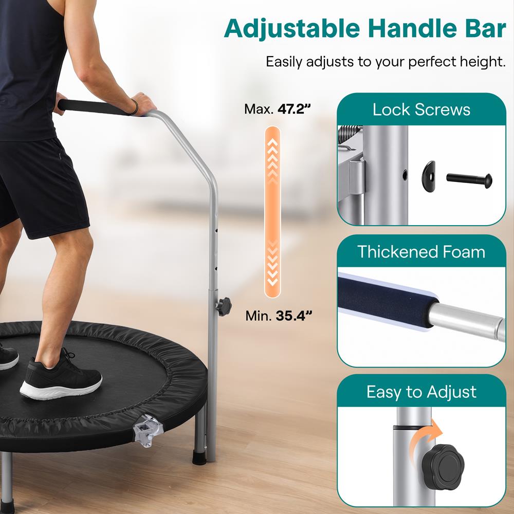 Serenelife Fitness Trampolin 100 cm klappbar mit Haltestange bis 100 kg