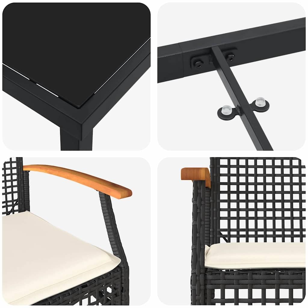 vidaXL Heim & Garten Essgruppe 9-tlg Schwarz Rattan Glastisch
