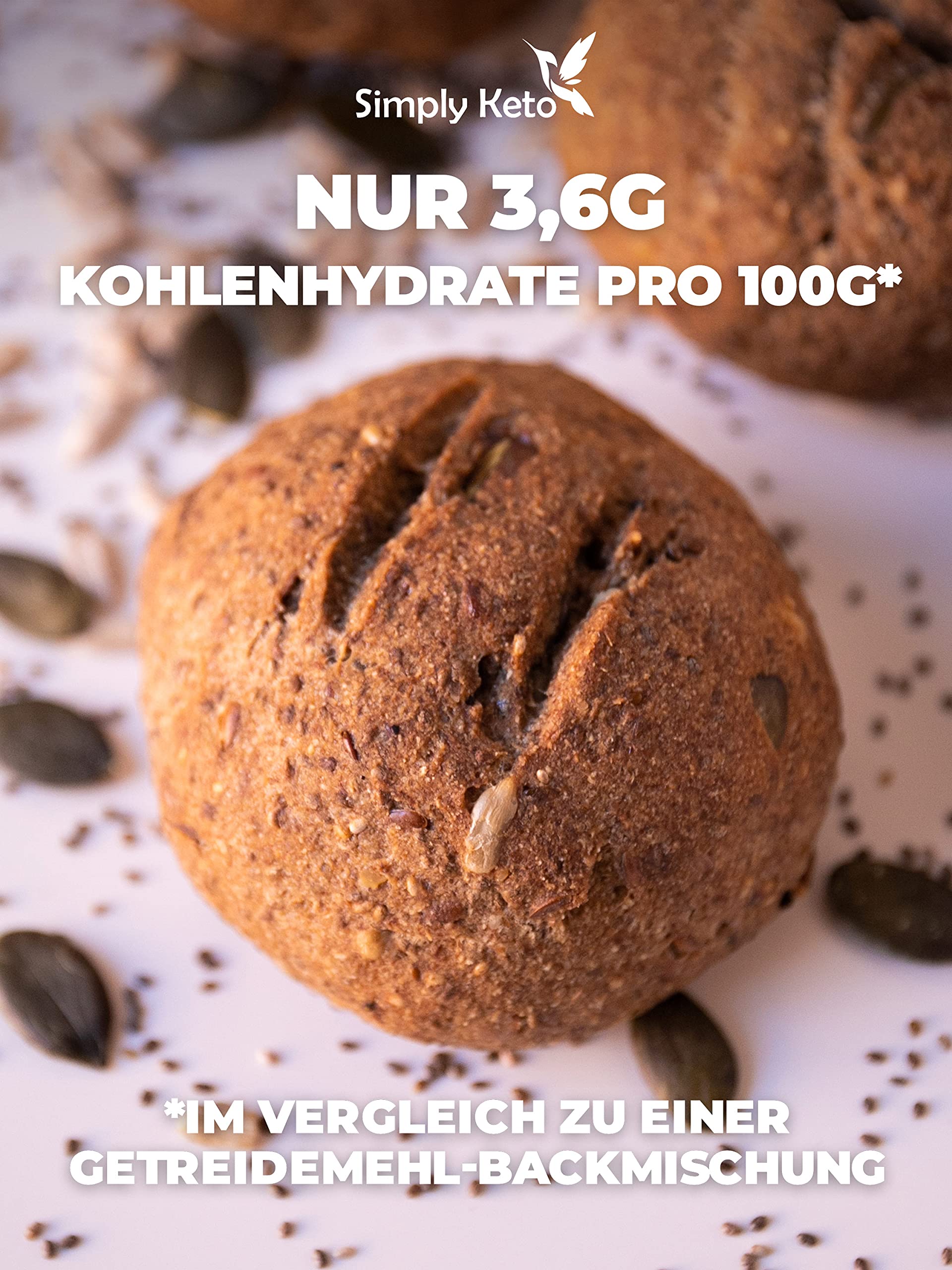 Keto Vegane Lower Carb Brötchen Backmischung 335g glutenfrei