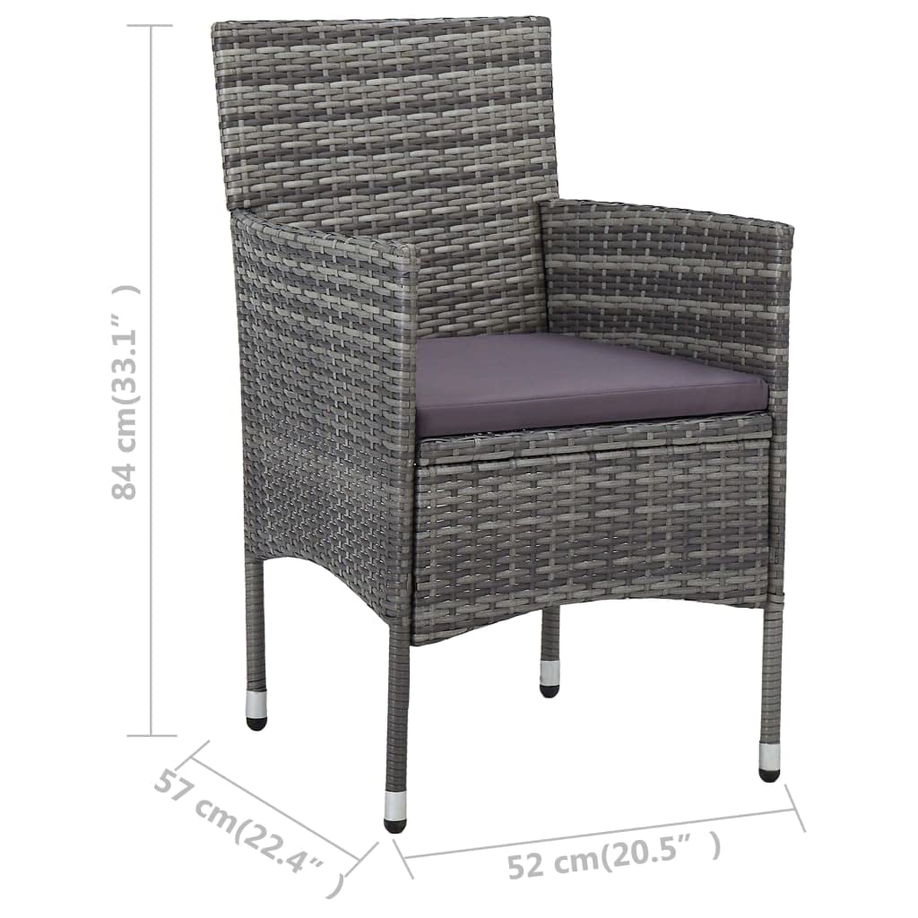 vidaXL Heim & Garten Bistro-Set Rattan grau 3-tlg. Glastisch