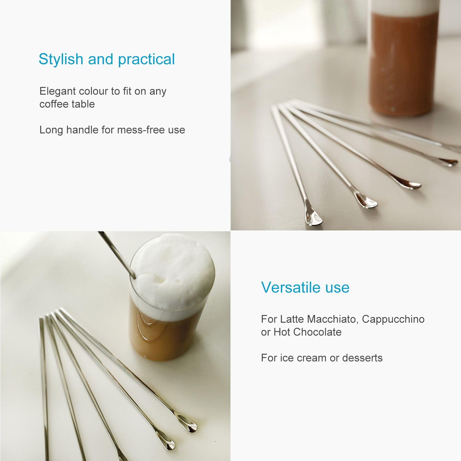 Intirilife Latte Macchiato Löffel Edelstahl 6er 22 cm Silber