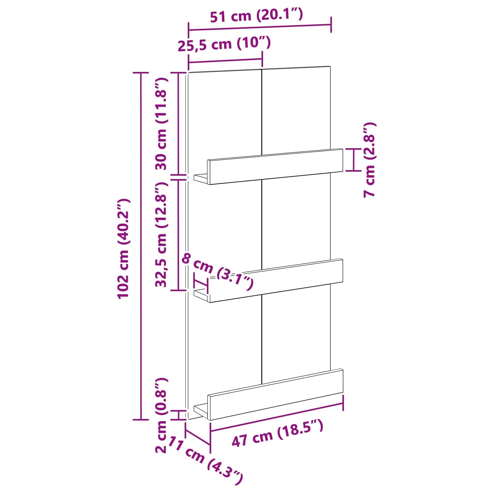 vidaXL Heim & Garten Magazinregal Sonoma-Eiche 51x11x102 cm
