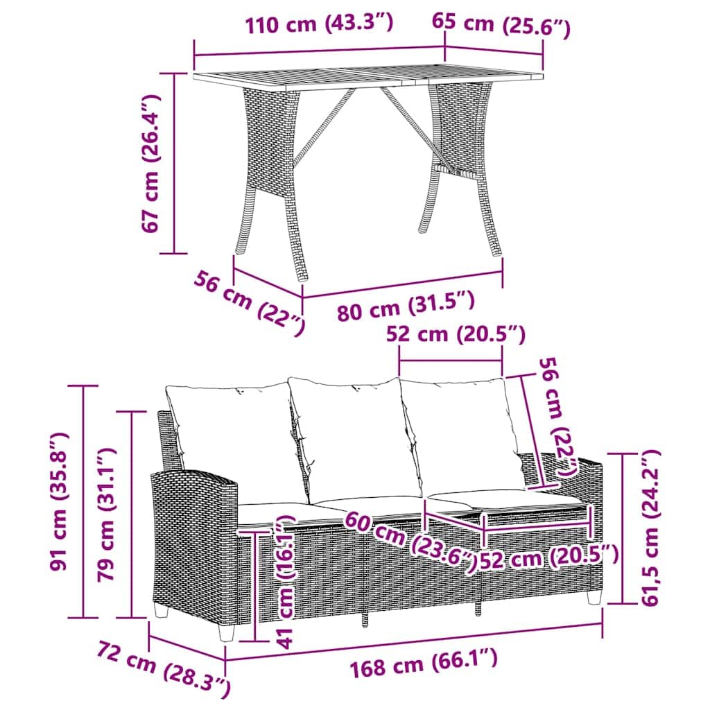 vidaXL Heim & Garten Gartensofa 3-Sitzer Schwarz Poly Rattan