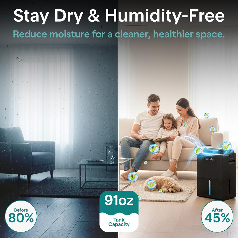 Serenelife DeHumidifiers 2-in-1 Luftentfeuchter Schwarz Timer