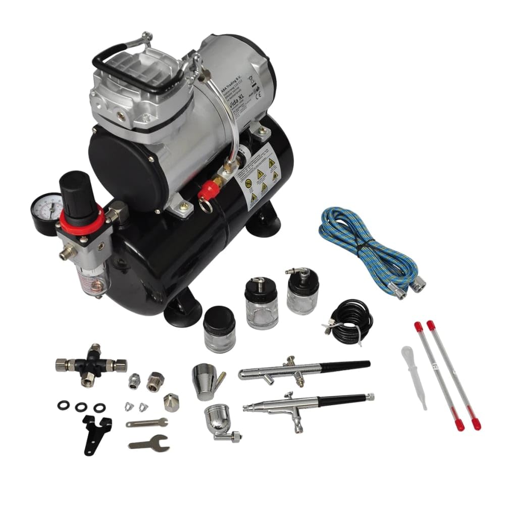 vidaXL Profi Airbrush Komplett-Set mit 2 Pistolen Doppelfunktion