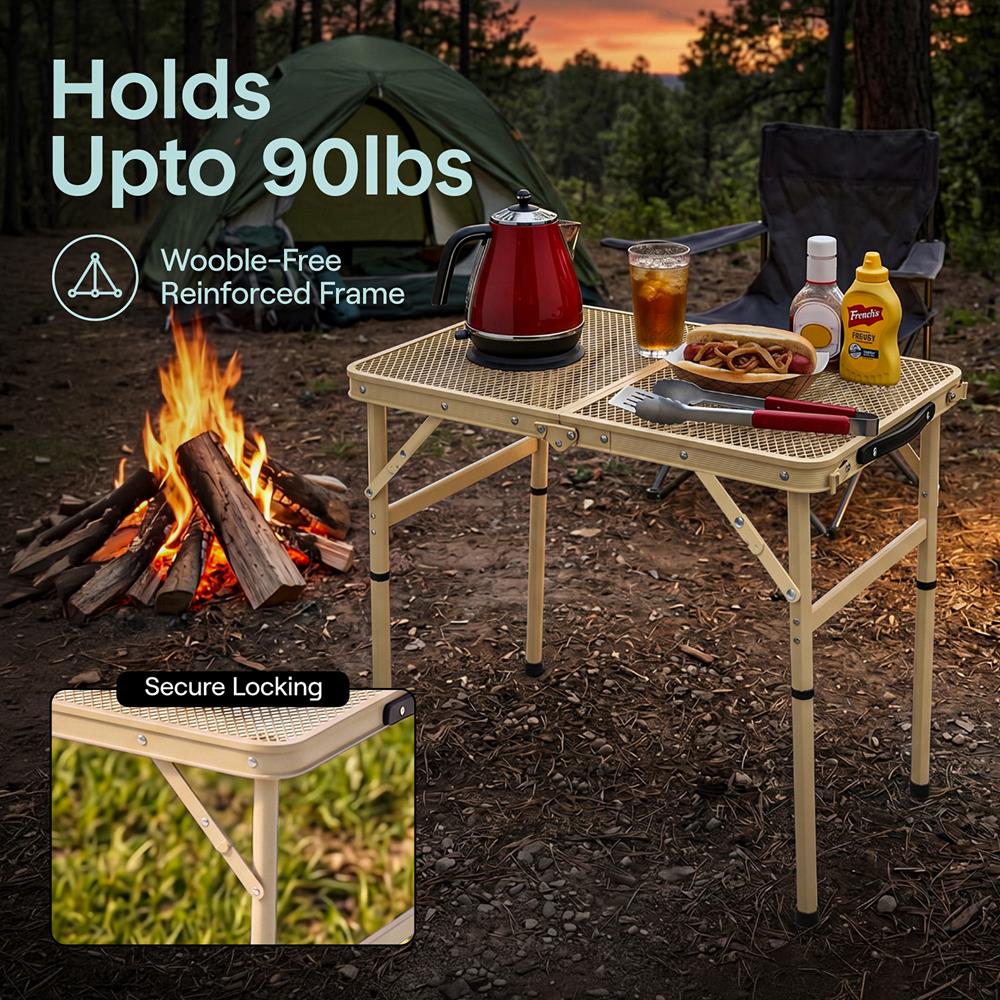 Serenelife Camping Falttisch beige höhenverstellbar 61cm