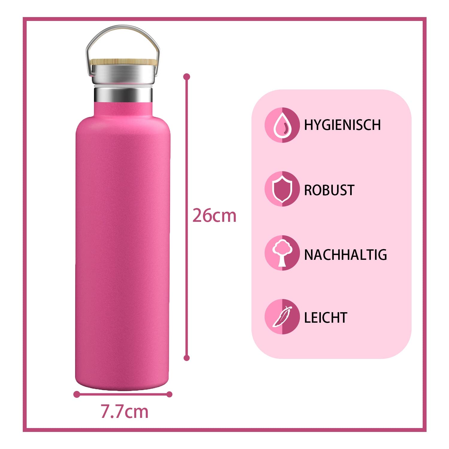 Intirilife Garten Thermosflasche pink 750 ml Edelstahl BPA-frei