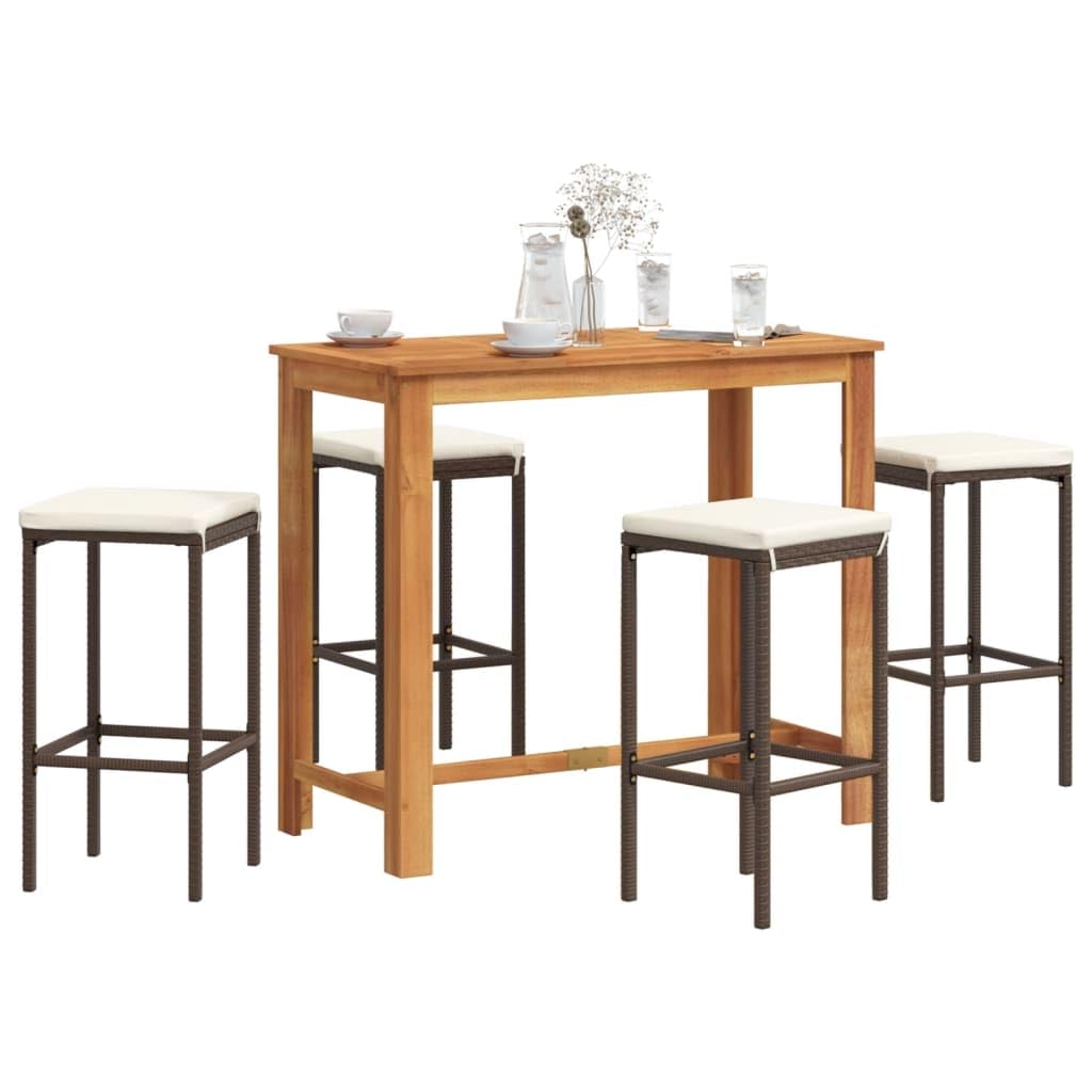 vidaXL Gartenbar-Set Akazie Rattan 4-tlg. Braun Bartisch Hocker