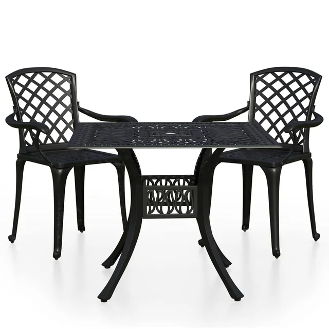 vidaXL Bistro-Set 3-tlg. Aluguss Schwarz Outdoor