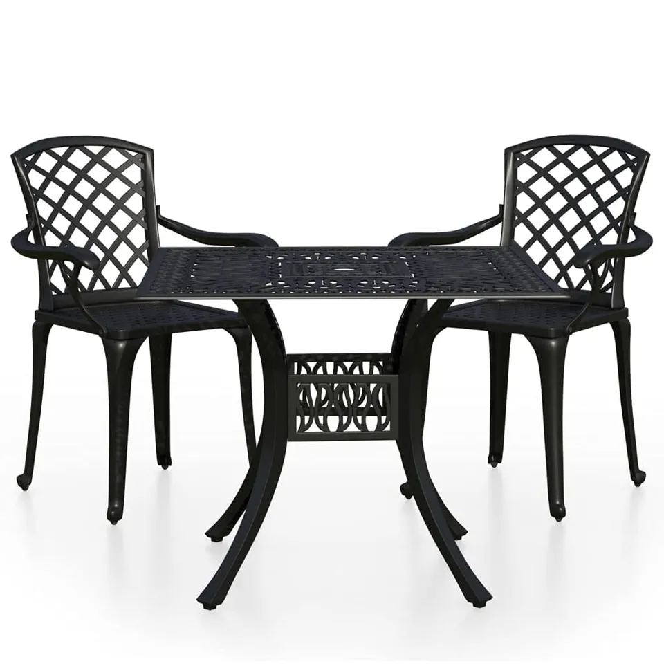 vidaXL Bistro-Set 3-tlg. Aluguss Schwarz Outdoor