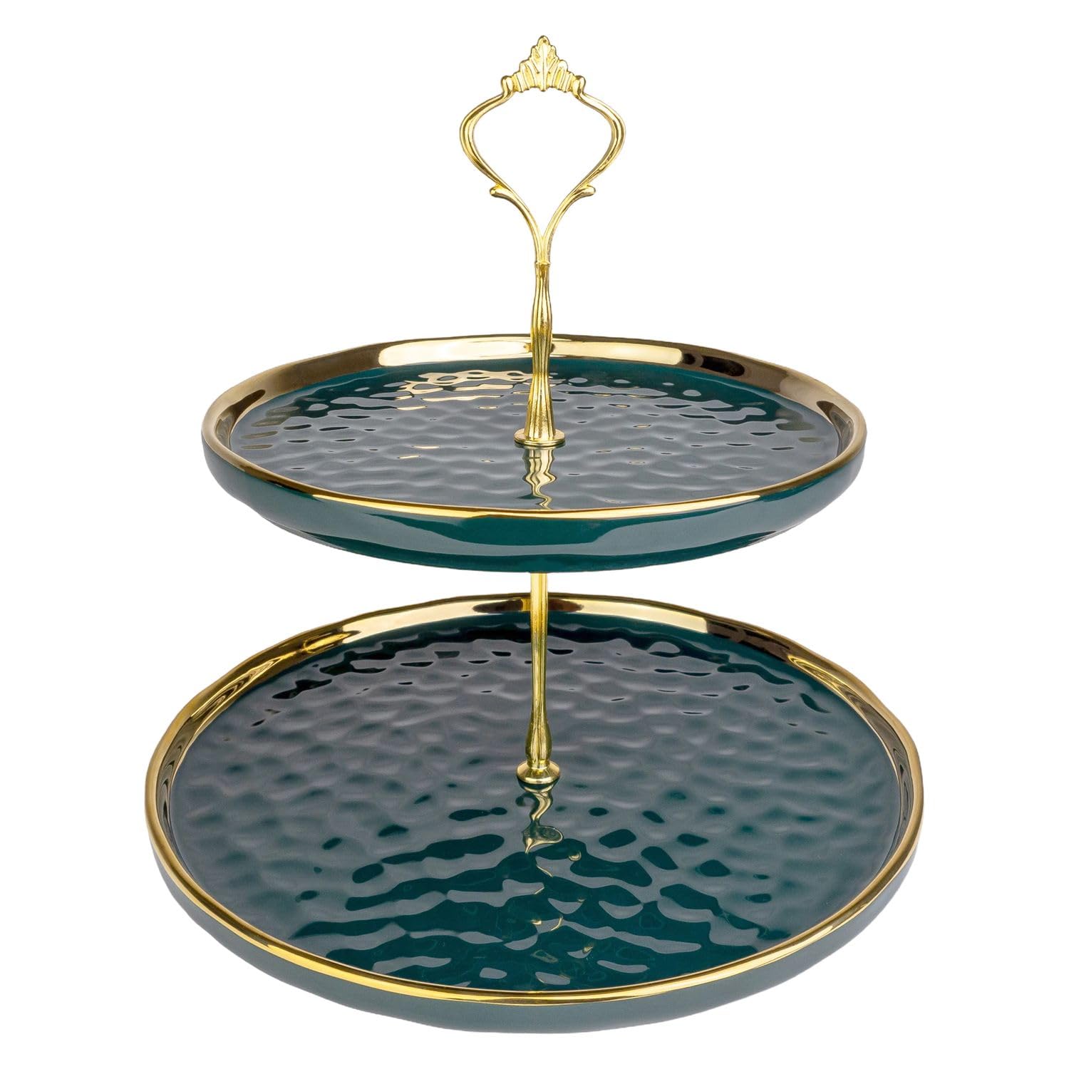 Intirilife Etagere Porzellan 2 Etagen Grün Gold 25,5 cm