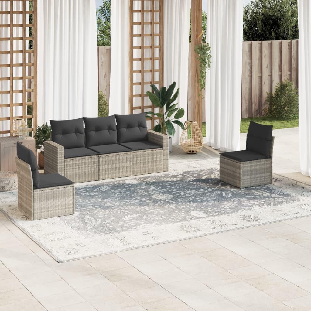 vidaXL Heim & Garten Garten-Sofagarnitur 5-tlg. hellgrau Rattan