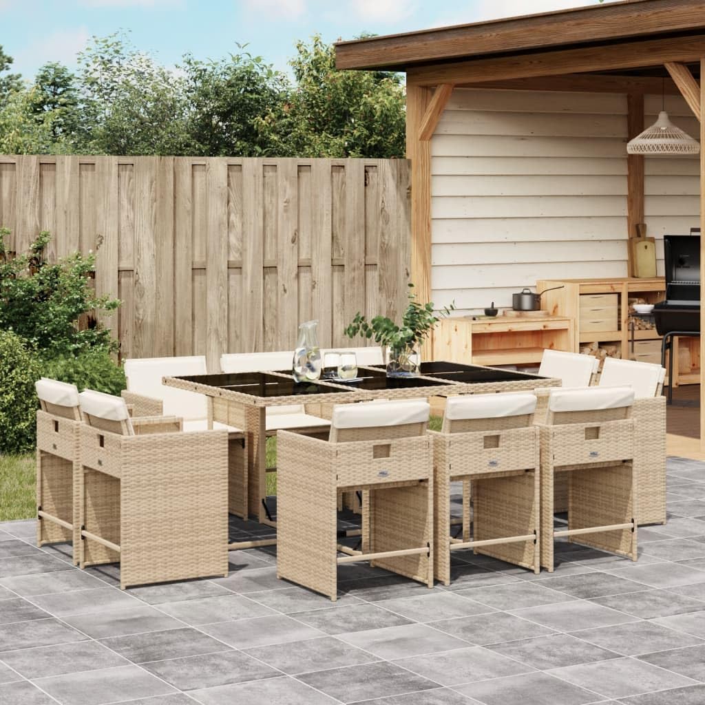 vidaXL Garten-Essgruppe Poly Rattan 10-Sitzer Beige mit Kissen