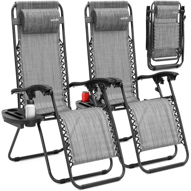 Serenelife Furniture Zero Gravity Gartenstuhl Grau 2er Set