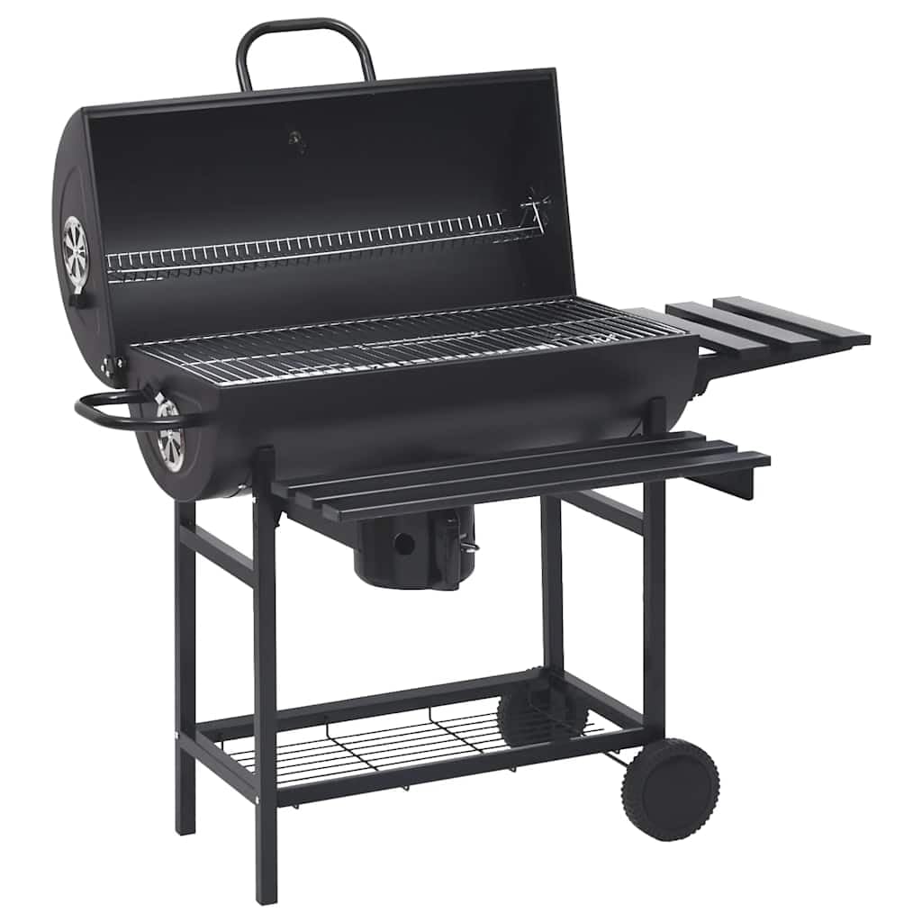 vidaXL Grillwagen Holzkohlegrill Schwarz Stahl mit Rädern