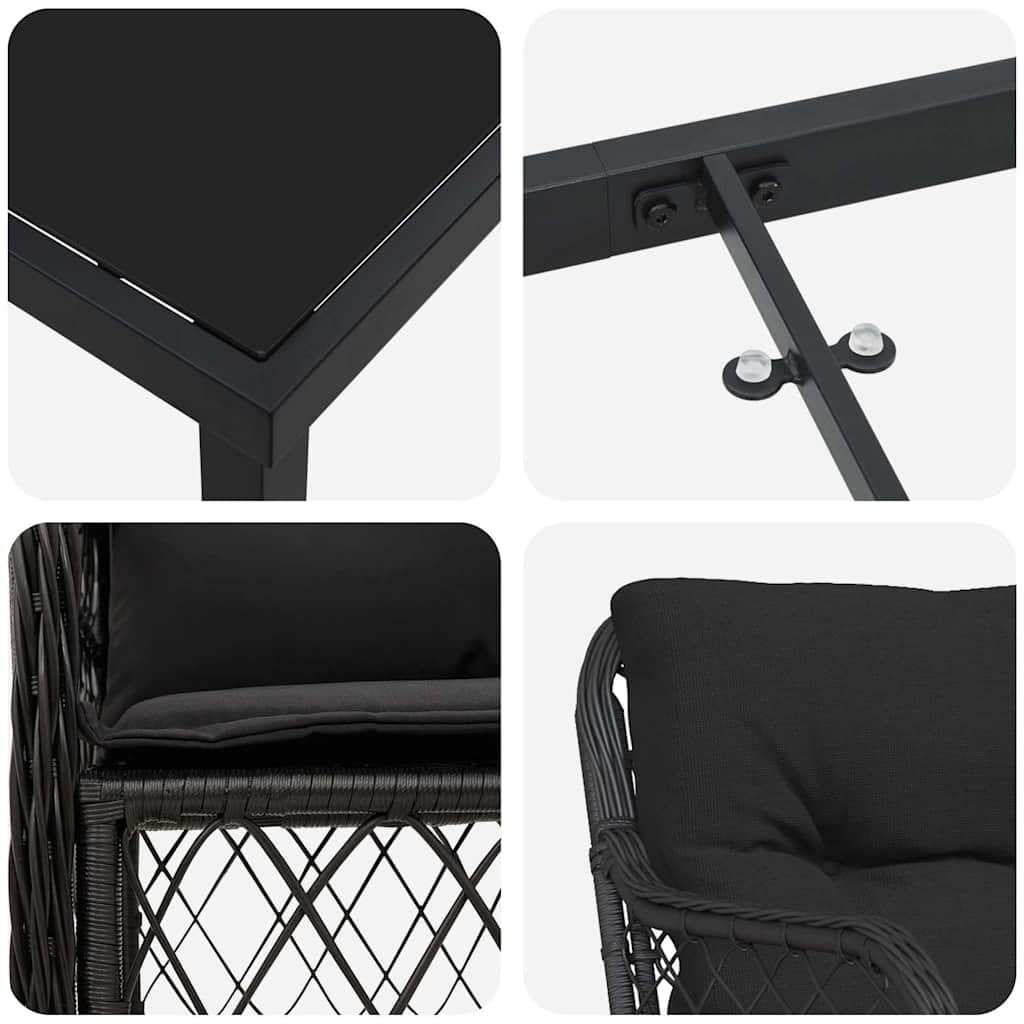 vidaXL Garten Essgruppe Schwarz Poly-Rattan 7 Stk. 6-Sitzer
