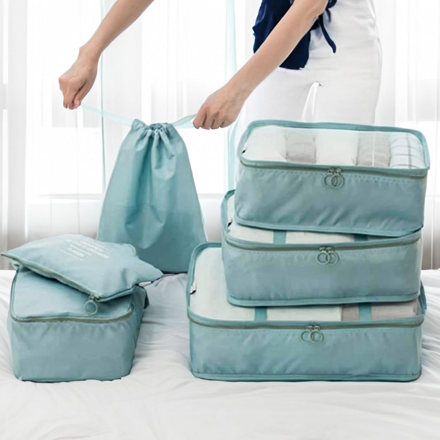 Intirilife Reiseset Babyblau 6-teilig Polyester Organizer
