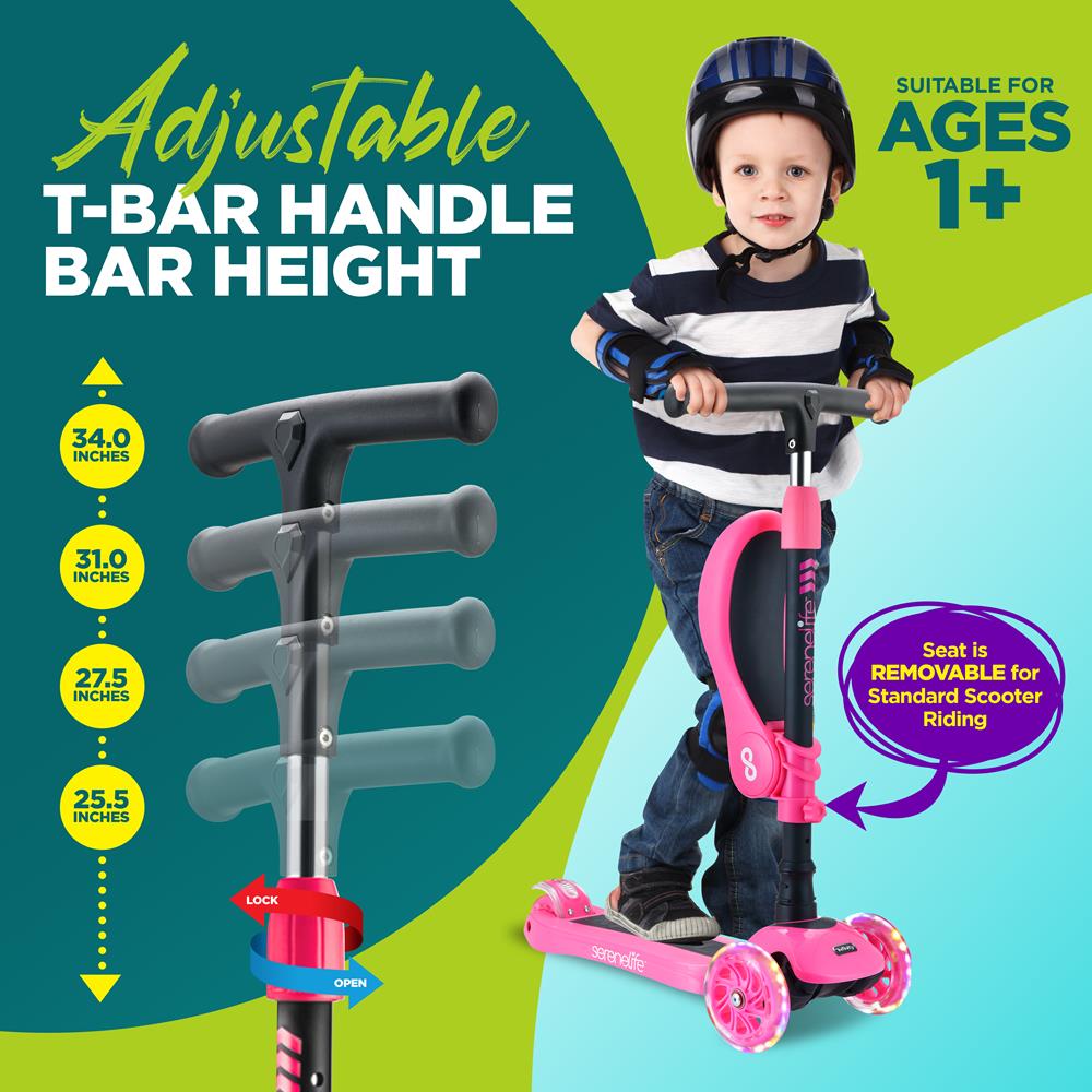 Serenelife Scooters Kinderroller 3-Rad mit Sitz LED ab 1 Jahr