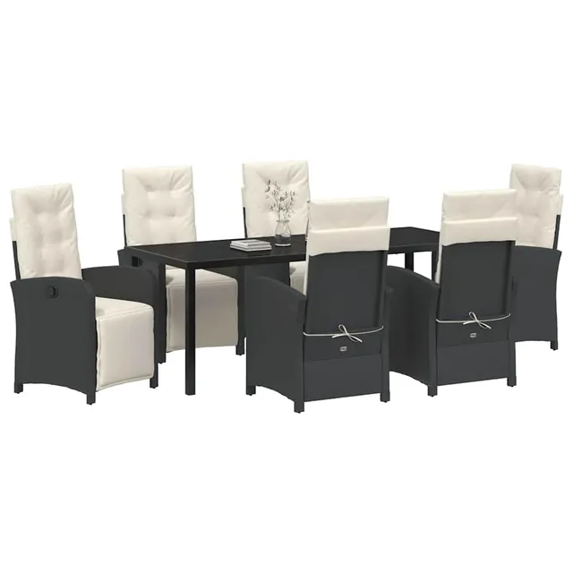 vidaXL Heim & Garten Garten Essgruppe 7-tlg Schwarz Poly-Rattan