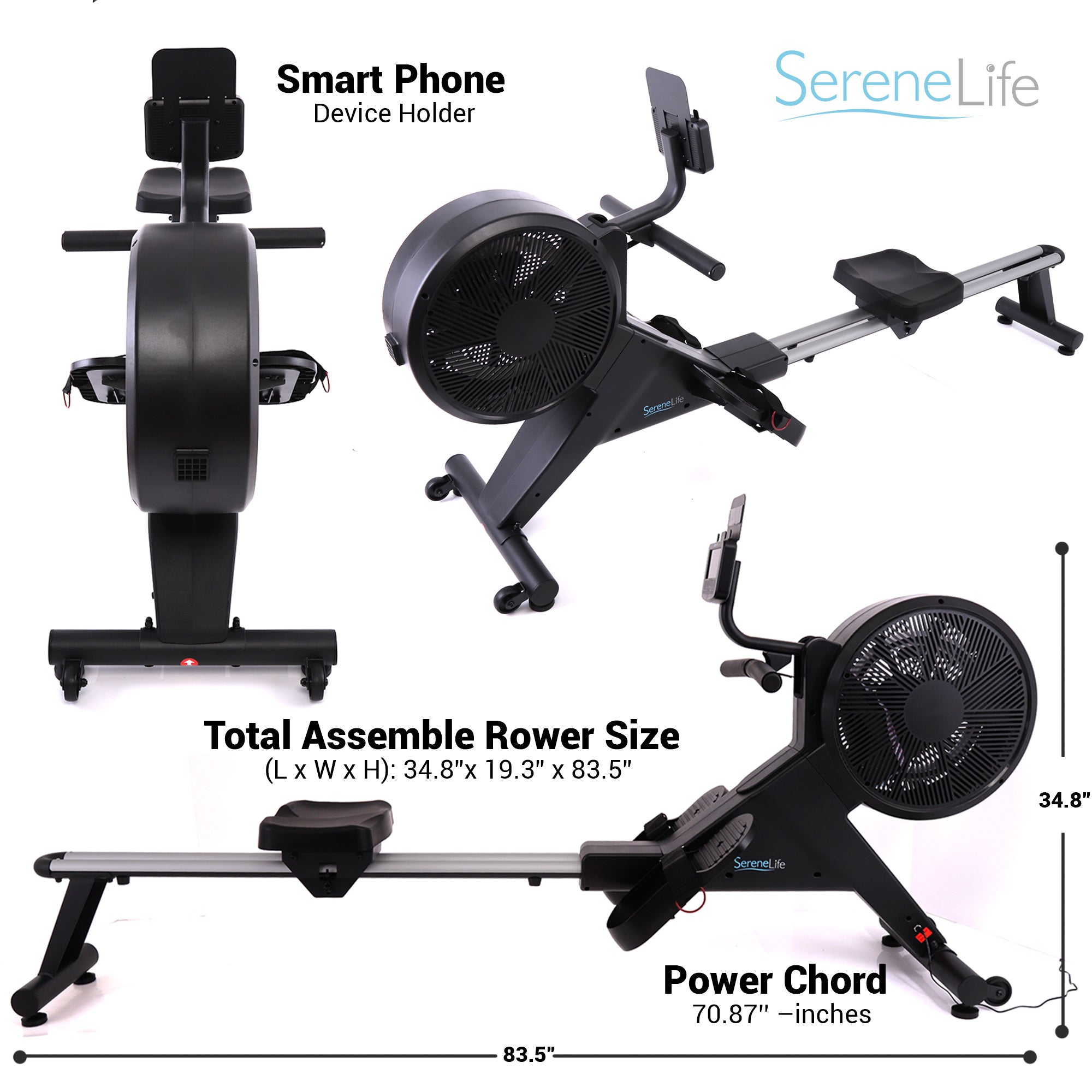 Serenelife Rudergerät magnetisch 16 Stufen Bluetooth klappbar