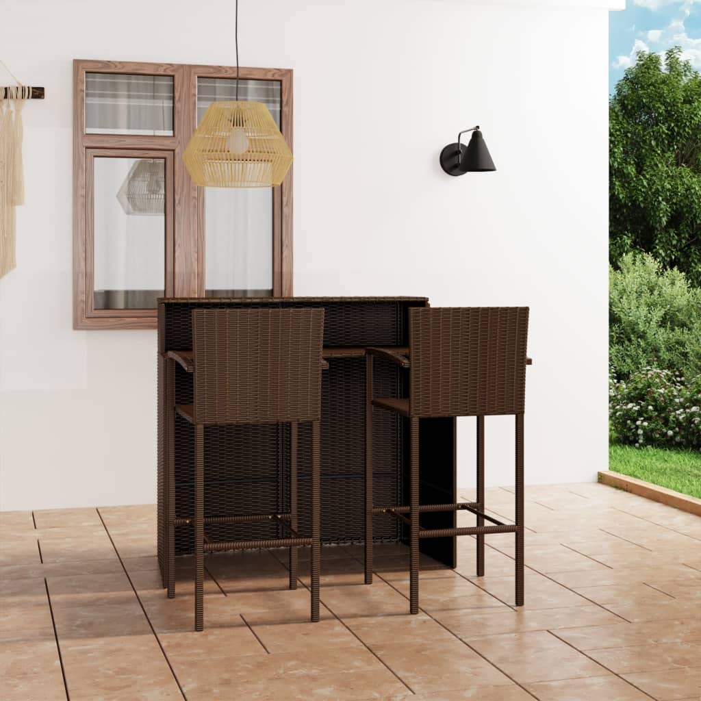 vidaXL Heim & Garten 3-tlg. Gartenbar-Set Rattan Braun