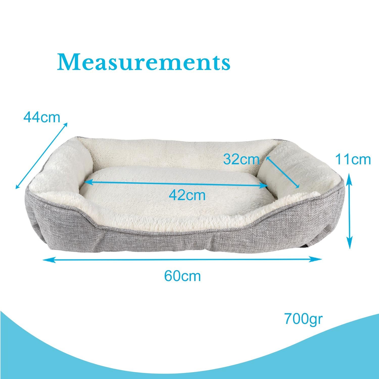 Intirilife Haustierbett Plüsch Grau 60cm Hundebett Katzenbett