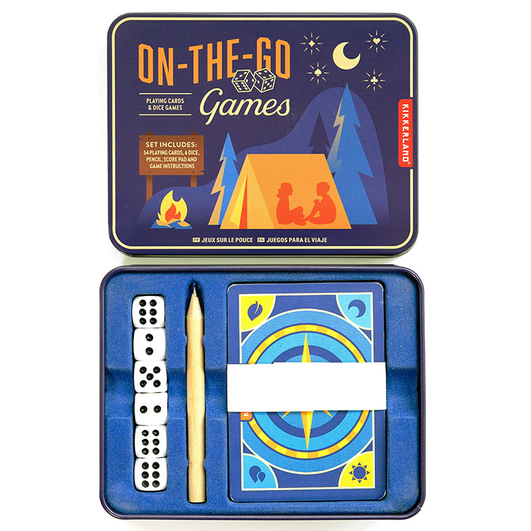 Kikkerland Home On-The-Go Games Reisespiel Dose mit Karten