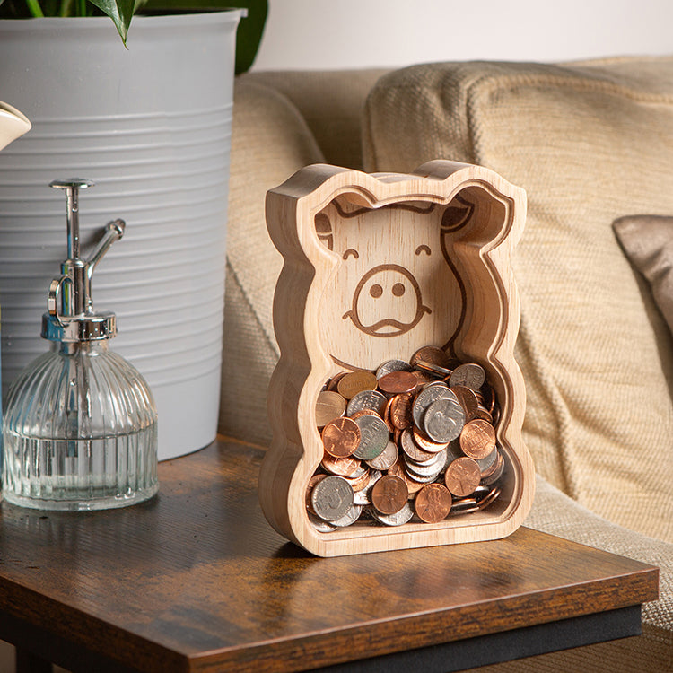 Kikkerland Home Piggy Bank Spardose Schwein Holz