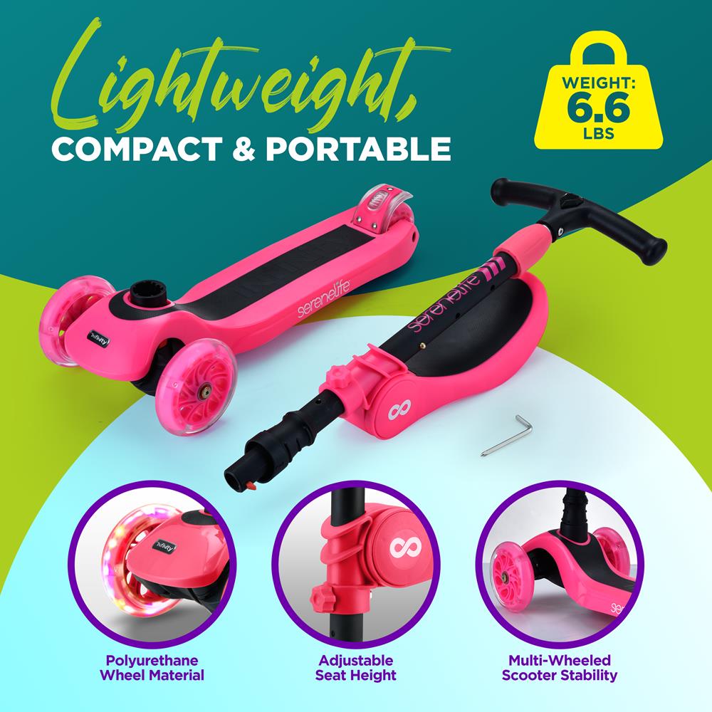 Serenelife Scooters Kinderroller 3-Rad mit Sitz LED ab 1 Jahr