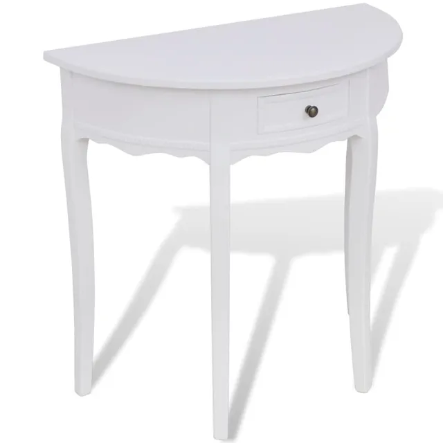 vidaXL Konsolentisch halbrund weiß mit Schublade MDF 80 cm