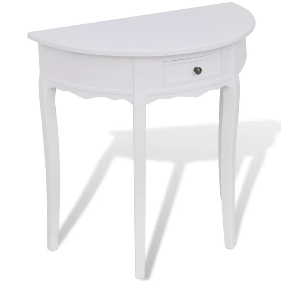 vidaXL Konsolentisch halbrund weiß mit Schublade MDF 80 cm