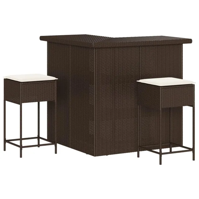 vidaXL Heim & Garten 3-tlg. Gartenbar-Set Braun Poly Rattan Kissen