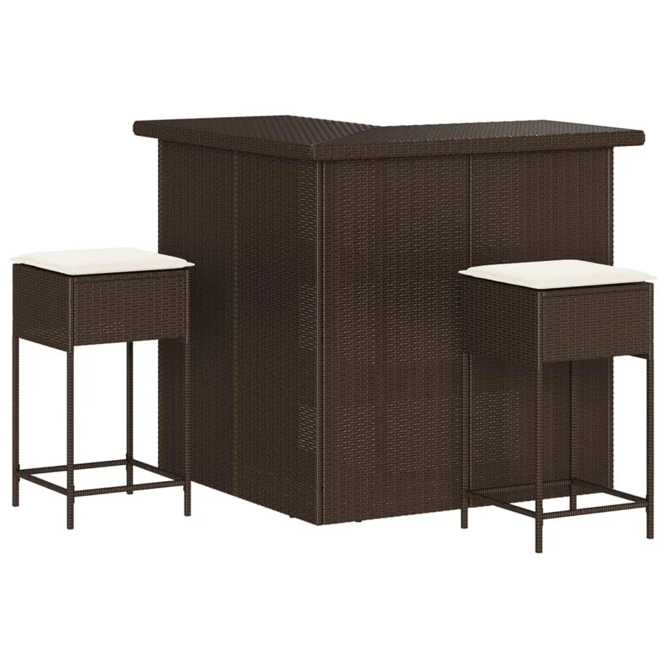 vidaXL Heim & Garten 3-tlg. Gartenbar-Set Braun Poly Rattan Kissen