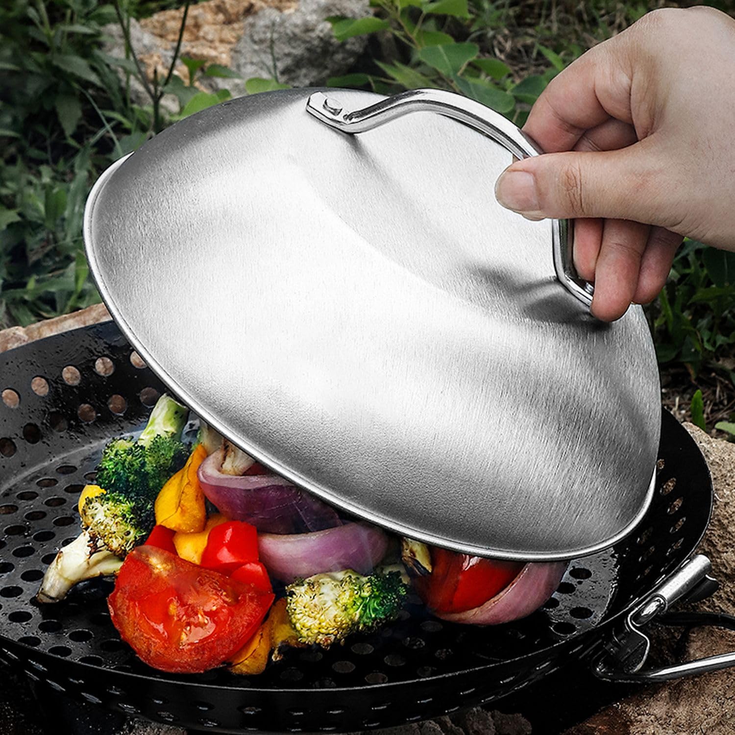 Intirilife Schmelzglocke Edelstahl 2er 22,5 cm Burger Grill Haube